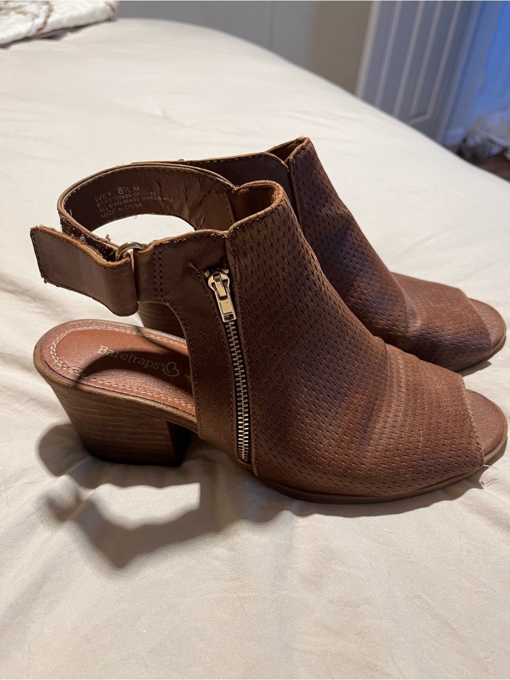 BareTraps Brown Perforated Peep-Toe Slingback Mules